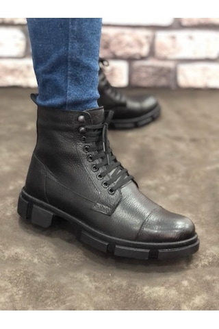 Derilax Hakiki Deri Kürklü Postal Siyah Erkek Bot