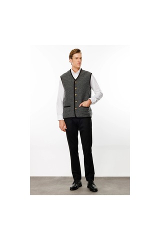 Desen Triko Erkek V Yaka Astarı Desenli Yün Yelek 24583 Füme Füme