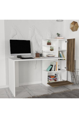 Dekorister Merinos Kitaplıklı Çalışma Masası Beyaz-Ceviz