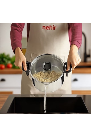 Nehir Napoli 22 Cm Paslanmaz Çelik Süzgeç Kapaklı Fonksiyonel Derin Tencere