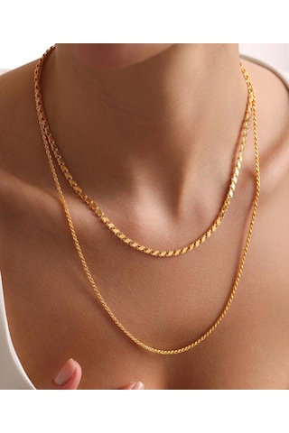 Bayar Gold 14 Ayar Altın Halep Halat Kombin Zincir Kolye