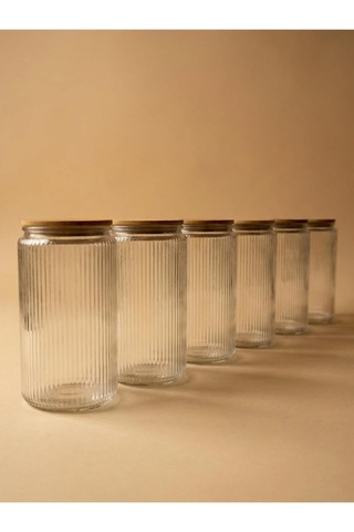 Bambu Vakum Kapaklı Cam Saklama Kabı, Şeffaf, 1500 Ml, 16cm Yükseklik, 11cm Genişlik, 6'li Set