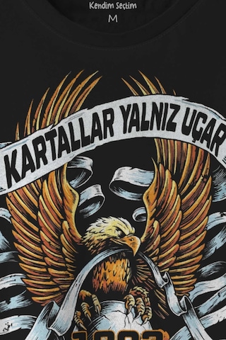 Kartal Kartallar Yalnız Uçar Baskılı Tişört Unisex T-shirt 001 Siyah