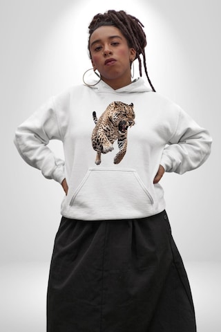 Jaguar Sırtından Çıkan Kadın Erkek Beyaz Kapüşonlu Sweatshirt Hoodie Beyaz