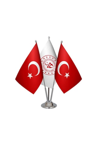 Masa Üstü Gençlik ve Spor Bakanlığı Bayrağı Türk Bayrağı Üçlü Kro