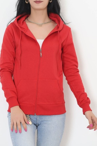 Bensu Store - Kapşonlu Fermuarlı Sweat Kırmızı - 11866.108. 001
