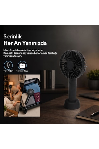 Kumtel Şarj Edilebilir Mini El Vantilatörü Type-c Şarjlı 3 Kademeli 400 Mah Hff-02c