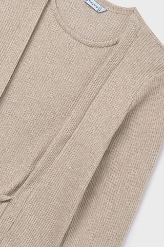 Kız Çocuk Önü Bağlamalı Örme Triko - Bej Susam