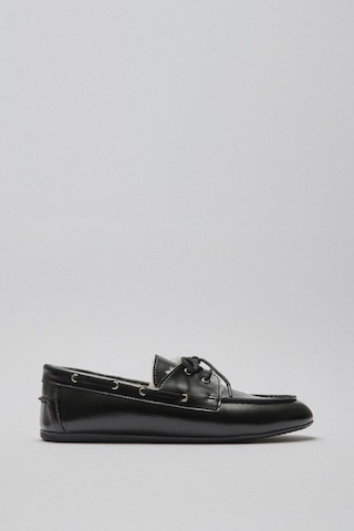 Lutvelizade Loafer 2515 İçi Kürklü Bağcıklı Siyah Kadın Loafer