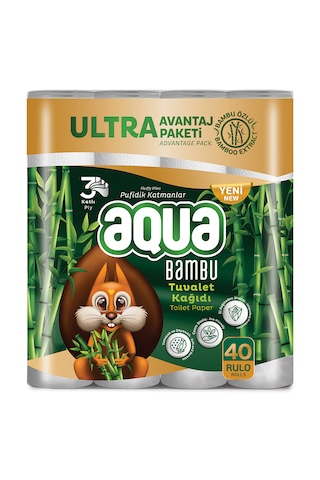 Aqua Bambu Tuvalet Kağıdı, 3 Katlı, 40 Rulo, %100 Selüloz Bambu Özlü Yumuşak Ve Dayanıklı