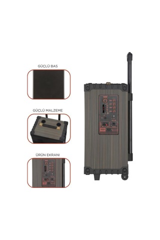 D46 Kahverengi Usb, Tf, Bt, Tws, Fm Çift Mikrofonlu Hoparlör Parti Speaker