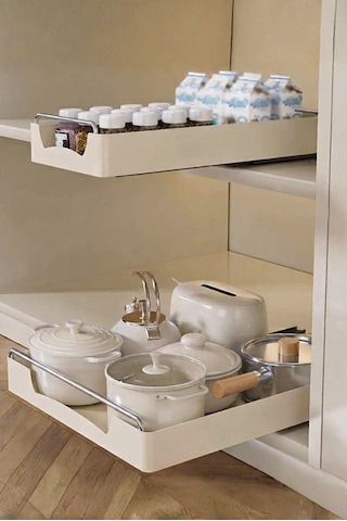 Küçük Boy Çok Amaçlı Raylı Dolap İçi Çekmece Organizer Sürgülü Mutfak Banyo Kiler Düzenleyici Organizer 1 Adet Bej