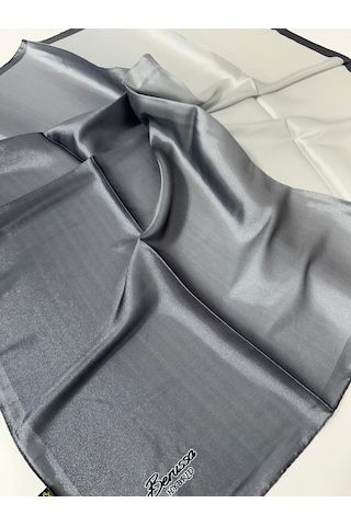 Berussa Hibrit Desenli Kristal Eşarp - 04683 - 90 X 90 / Gri- Gümüş Gri- Gümüş