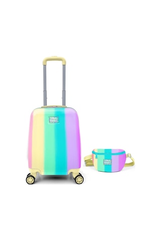 Coral High Sarı Yeşil Pembe Valiz Seti - Kız Çocuk Seyahat Ve Tatil - Çocuk Valizi Ve Bel Çantası Seti Çok Renkli