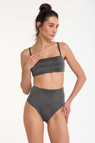Argento Kadın Siyah Simli Çıkarılabilir Kaplı Yüksek Bel Straplez Bikini Takımı Siyah