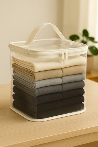 5'li Set Şeffaf Kapaklı Hurç 28x32x15 Cm Orta Boy Dolap İçi Kıyafet Ve Havlu Düzenleyici Gümüş