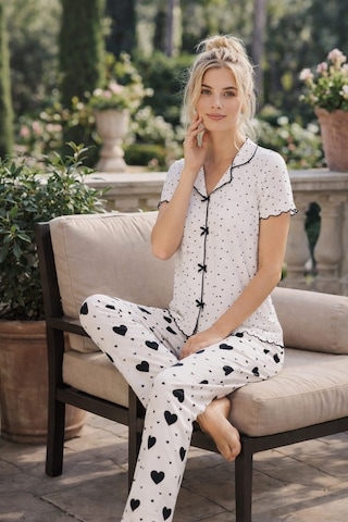 Kadın 01643 Kısa Kol Kaşkorse Pijama Takımı Ekru