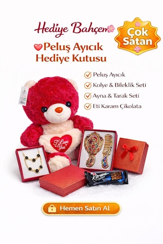 Aşkın 4 Hali: Peluş Ayıcık, Kolye, Ayna Seti Ve Çikolatalı Hediye Kutusu 10 Adet