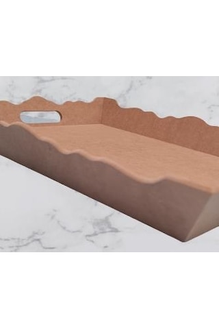 Hobi Dekoratif Model Tepsi Dikdörtgen Dalga Kenar Ahşap HAM MDF El Yapımı