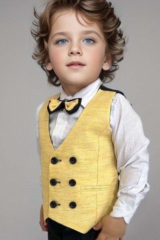Riccotarz Erkek Bebek Takım Elbise Sarı Yelekli Alt Üst Takım 001