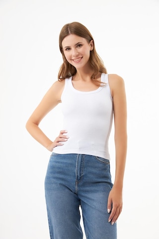 Cottonhill Beyaz Pamuklu Kalın Askılı Fitilli Kadın Atlet Beyaz