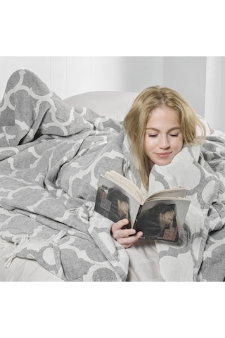 Damask Design Çift Taraflı Jakarlı Keten Pamuk Dokuma Battal Boy( Antrasit-240X260 Cm Antrasit