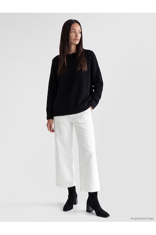 LC Waikiki Lc Waıkıkı Siyah Oversize Kadın Kalın Triko Kazak