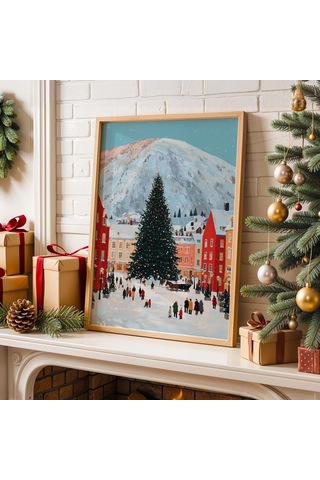 Vintage Noel Köyü Duvar Sanatı, Şenlikli Tatil Baskıları
