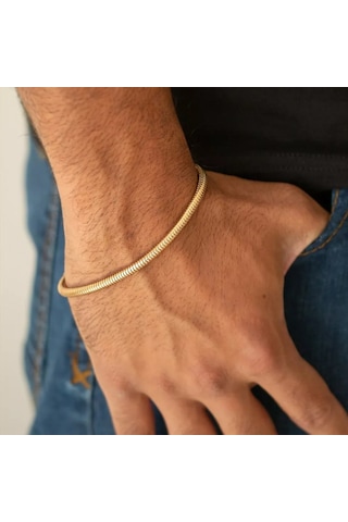 Altın Renk Unisex Snake Zincir 2 Mm Çelik Bileklik - 3139 Gold
