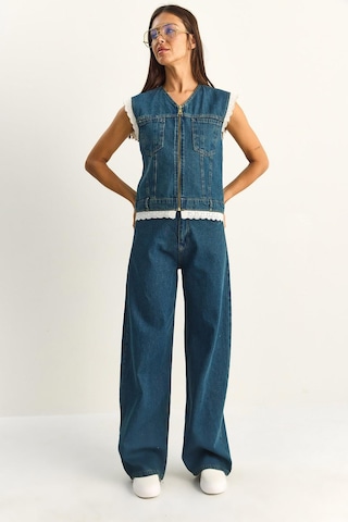 Shade Kadın Dantel Detaylı Denim Yelek Ve Wide Leg Pantolon Denim Takım 8210 60286153 - Lacivert