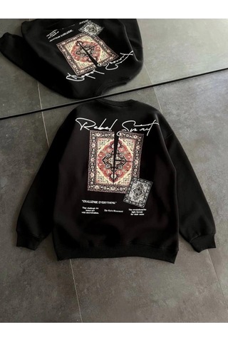 Zenna Tarz Bisiklet Yaka Baskılı Sweatshirt - Siyah