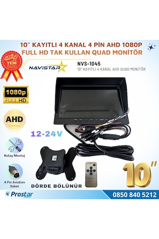 Kayıtlı 10 İnç 4 Kanal Full Hd Tak Kullan Quad Ahd Analog Uyumlu Araç Monitörü 12-24v