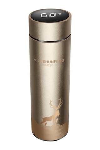 Jeemson 500ml Gümüşçelik Akıllı Su Böceği - Dokunmatik Led Sıcaklık Gösterici, Damlacık Önleyici, Geyik Desenli, Taşınabilir Pil Değiştirilemez Siyah