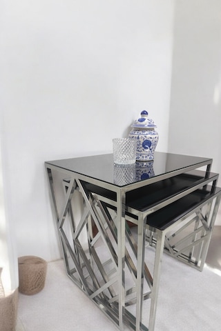 Venice Gümüş Metal Ayaklı Füme Aynalı Zigon Sehpa