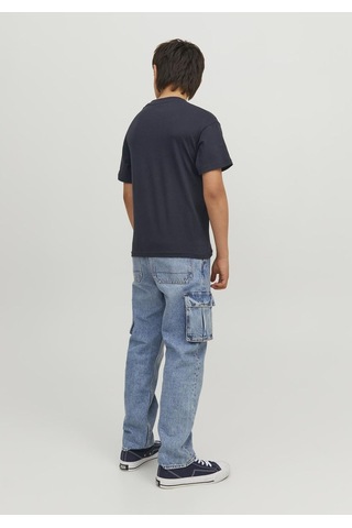 Jack & Jones Kisa Kollu Logo Baskili Tisört - Çocuk 12237435 Dark Navy Siyah