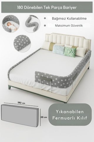 Miralay Yeni Nesil Yatak Bariyeri 180 CM Gri Yıldız