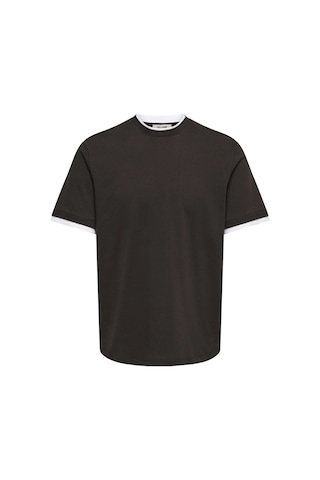 Only & Sons Onsdean Pamuk Karışımlı Yaka Detaylı Bisiklet Yaka T Shirt Erkek T Shirt 22041397 Koyu Kahve