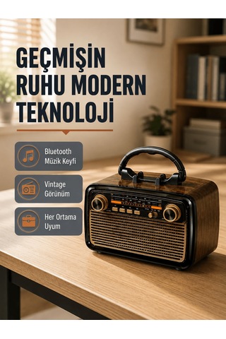 Bluetooth Lu Led Işıklı Nostaljik Müzik Kutusu Ahşap Dokulu, Vintage Tasarım Ve Yüksek Ses Kalitesi 12682933