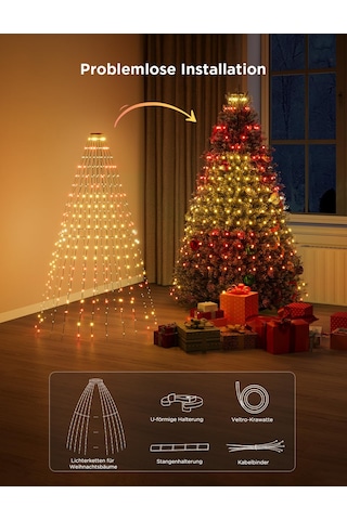 Govee Noel Ağacı Dize Işıkları, Akıllı 480 Led'ler Rgbıc Noel Işıkları, 2m 24 Dize Işıkları İç Mekan, Tatil Dekoru İçin 60+ Sahne Modu, Alexa İle Uyumlu, Yeşil Tel Siyah