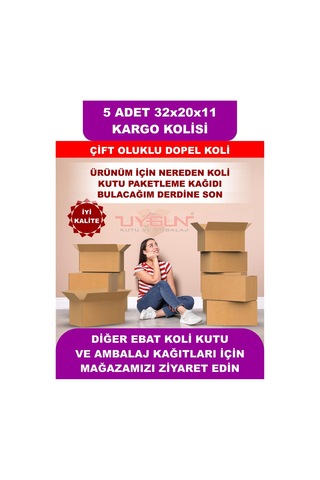 5 Adet 32x20x11 Cm Baskısız Çift Oluklu Boş Koli, Dopel Ürün Kolisi, Kargo Kolisi, Tssst