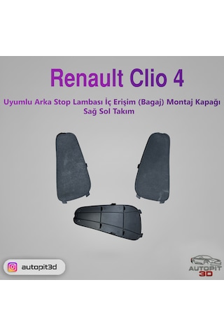 Renault Clio 4 Uyumlu Arka Stop Lambası İç Erişim Bagaj Montaj Kapağı Takımı Sağ + Sol