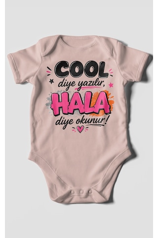 Morivokids Cool Diye Yazılır Hala Diye Okunur Kısa Kollu Bebek Body %100 Pamuk Pastel Pembe