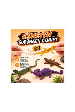 Uzayıp Esneyen Kertenkele Figürü Yumuşak Squishy Gerçekçi Sürüngen Stres Oyuncağı