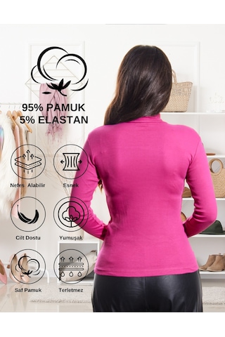 Alya Underwear Kaşkorse Tam Boğazlı Body Sweatshirt, Fitilli Kumaş, Likralı, Gül Kurusu Fuşya Melanj