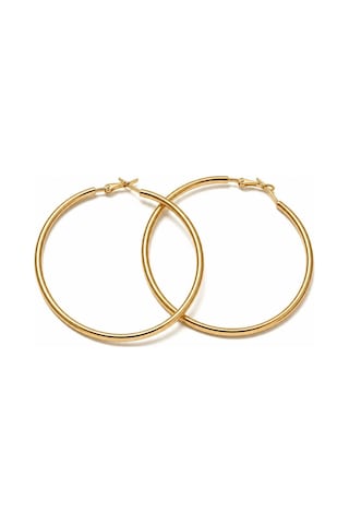 Gold Renk 66 Mm Düz Çelik Klasik Halka Küpe - Minimalist Klipsli Halka Küpe