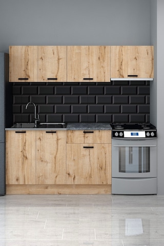 TİNO 200 CM ÇELİK EVYELİ HAZIR MUTFAK DOLABI, MODERN DETROİT MUTFAK ÜNİTESİ, MUTFAK DOLABI SETİ