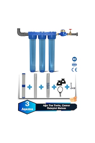 Sumarkt Atlantis Daire Bina Girişi 20 İnch 3 Aşama Su Arıtma Yumuşatma Cihazı Toz Tortu,çamur Önleyici Set