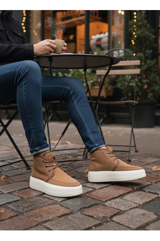 Ba0550 İçi Kürklü Bağcıklı Taba Krem Taban Erkek Tarz Spor Bot Taba