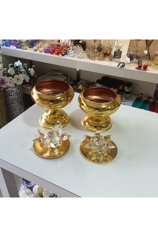Dekoratif 2'li Nilüferli Kutu Gold Renk