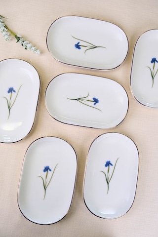 Tabak Evi Porselen Natura İris Altın Yaldızlı Oval Kayık Tabak 22,50x14,50x2,50cm 6 Lı Çok Renkli